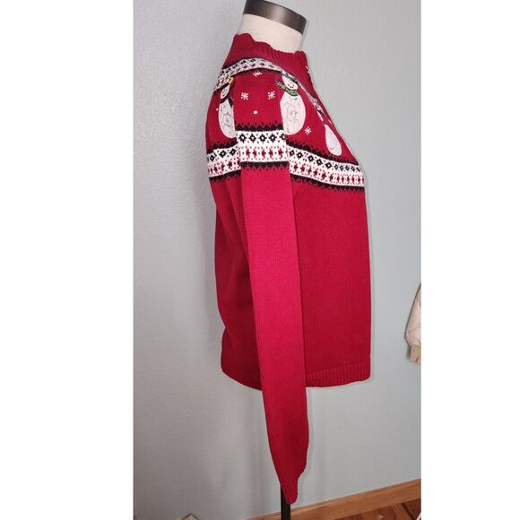 Christopher & Banks Red Zipper Embroidered Snowman Sweater Size M - Picture 3 of 8